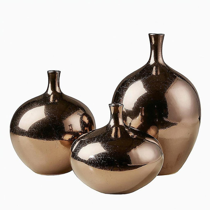 Mirrored Ceramic Decorative Vases 3-piece set Bronze 3-Piece