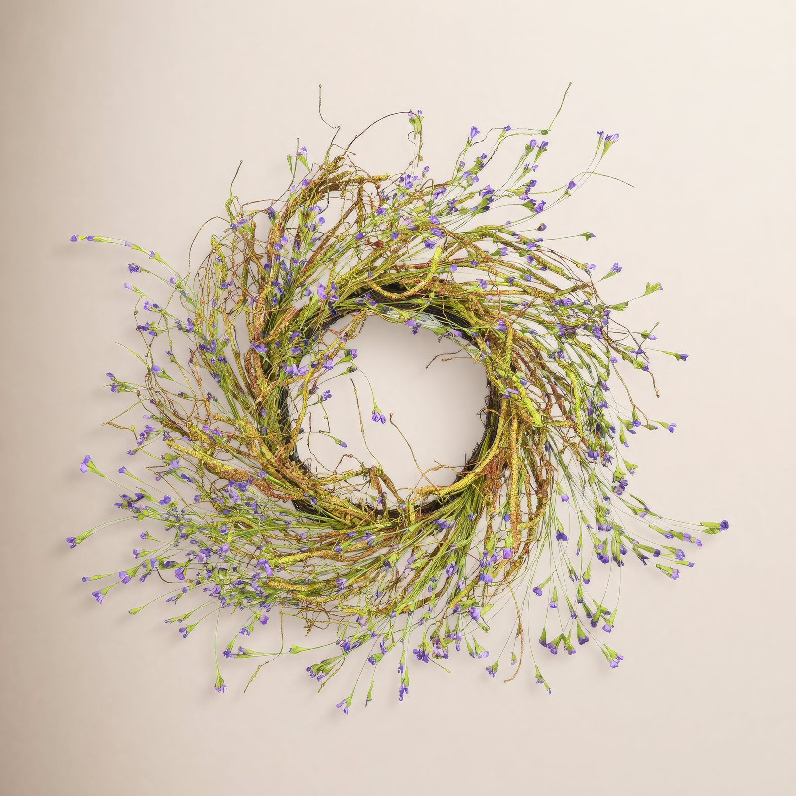 26" Handcrafted Twig, Wildflower No Holiday Wreath, Purple