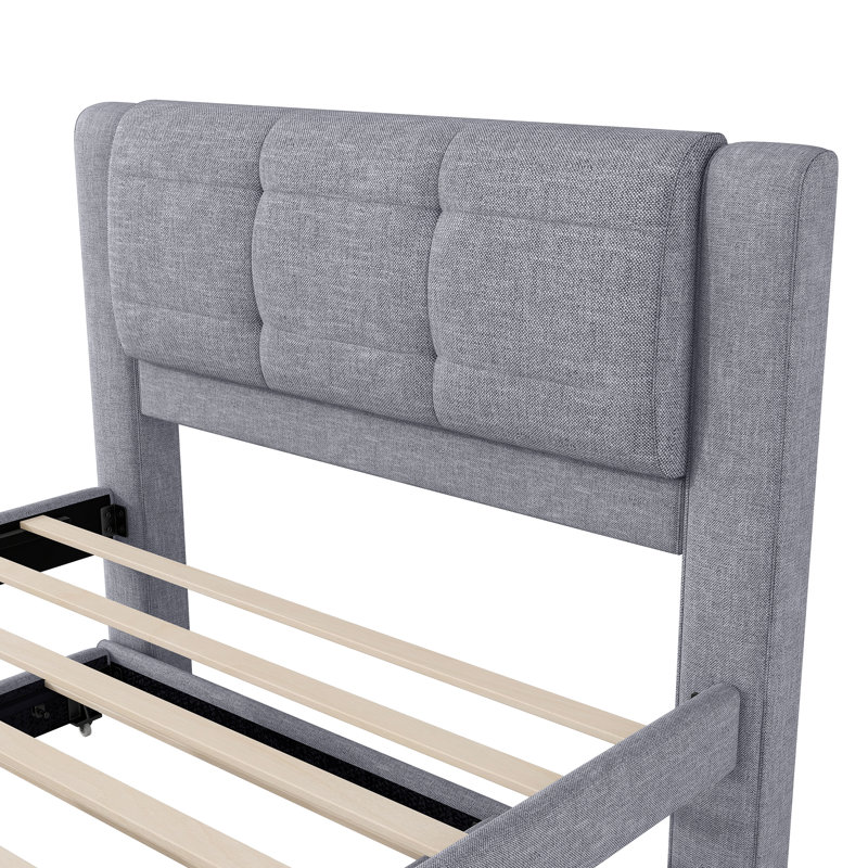 Lit plateforme tapissier avec lit gigogne, Gris
