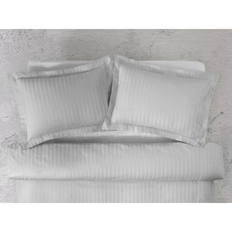 Ensemble de 2 taies décoratives en satin satiné à rayures, Grand, Gris