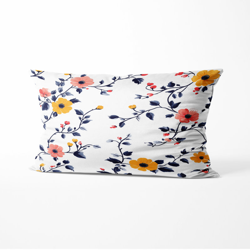 Coussin Country Farmhouse - Coussin imprimé fleurs de cerisier jaune, H 12 po x l 20 po
