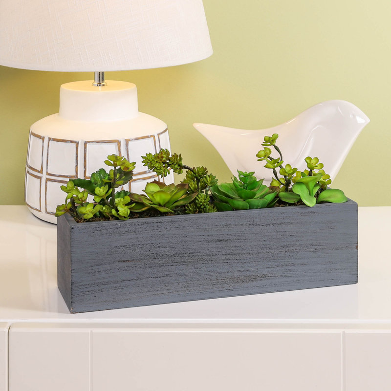 8.5'' Faux Succulent Plant in Wood Planter