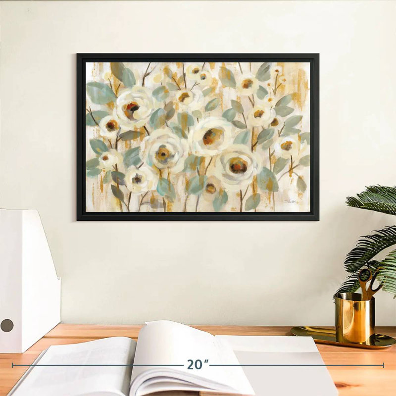 Or blanc et fleur de sauge, Cadre flottant noir, 13 po x 9 po