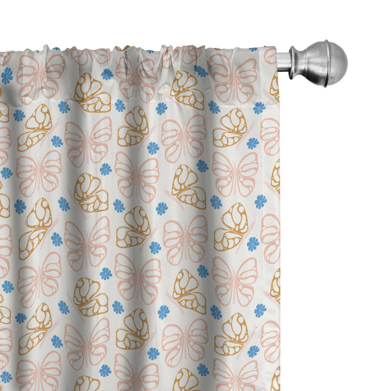 Rideaux à 4 panneaux Ambesonne, papillons et fleurs, blanc cassé et multicolore, L 56 po x L 84 po