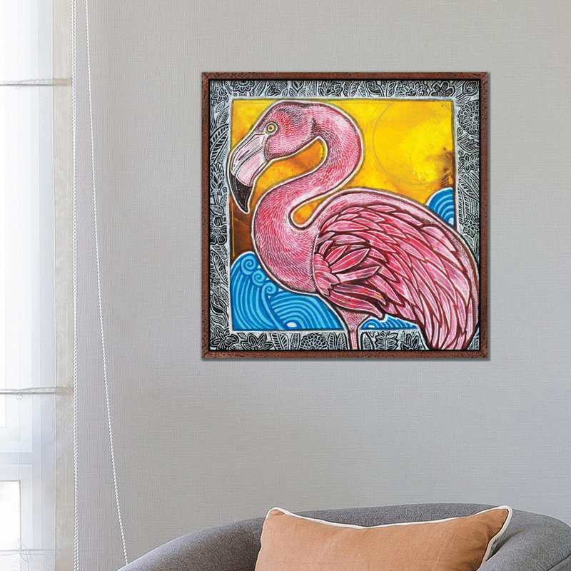 In The Pink by Lynnette Shelley - Painting on Canvas, 45.72 cm H x 45.72 cm W, Brown Floater Frame