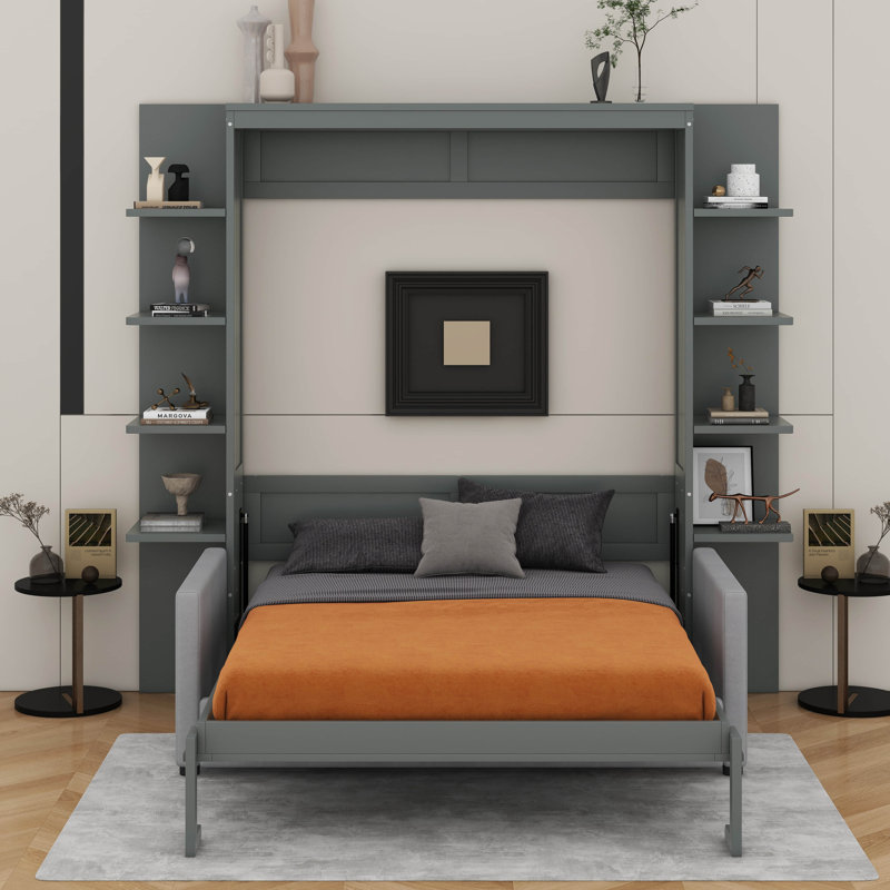 Grand lit escamotable mural avec canapé, Gris
