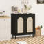 Buffet en rotin avec rangement, console décorative à une porte pour le vestibule, la salle à manger et la cuisine, buffet compact avec tablettes réglables, petites armoires de rangement de 35,2 po (1 pièce)