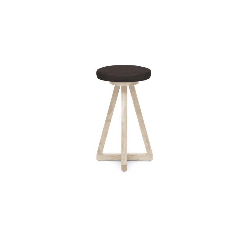 Artless Swivel Upholstered Counter Stool with Solid Wood Frame, Blackbean, Bleached White Oak, Brass