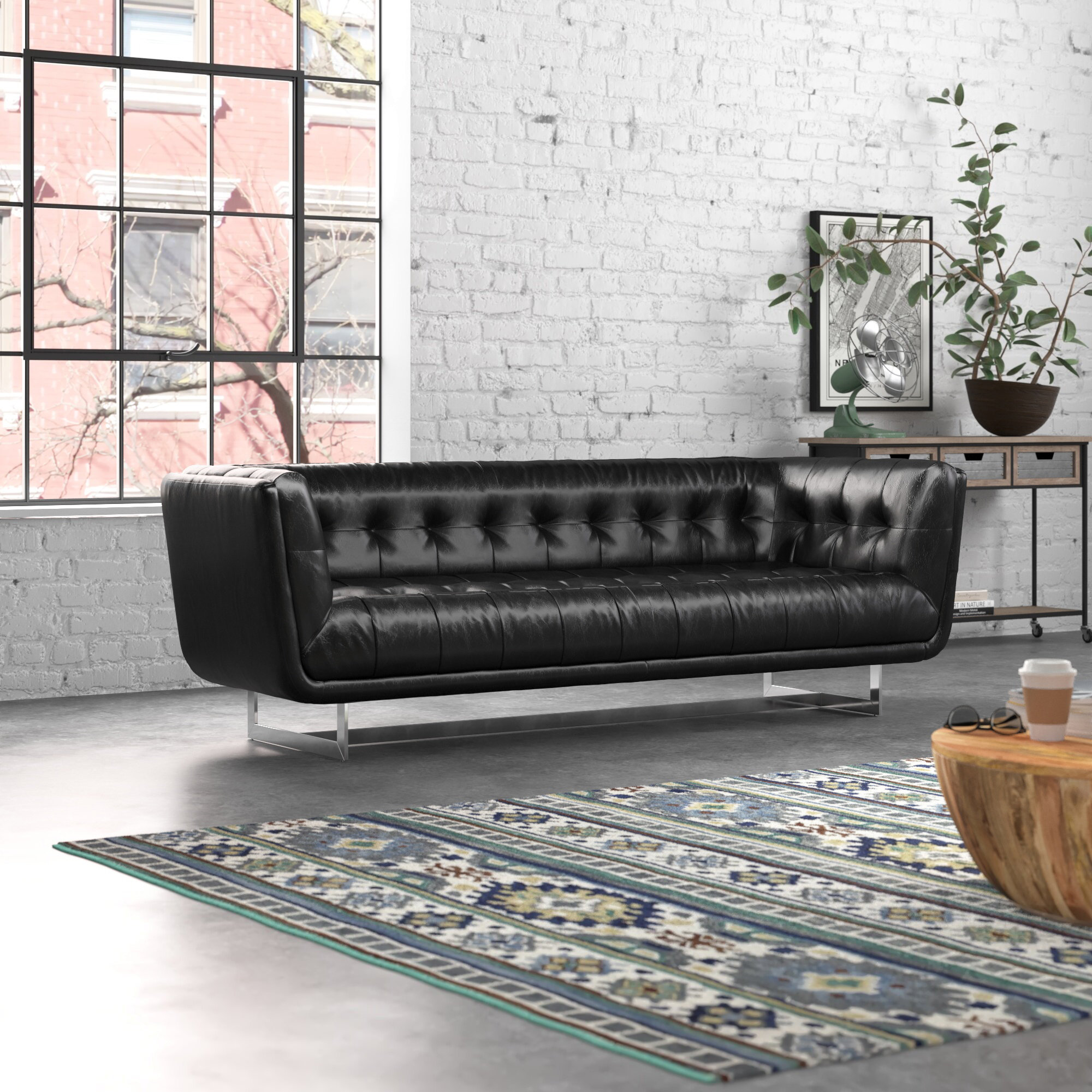 Steelside™ Mitch 92.1'' Faux Leather Tuxedo Arm Sofa & Reviews | Wayfair