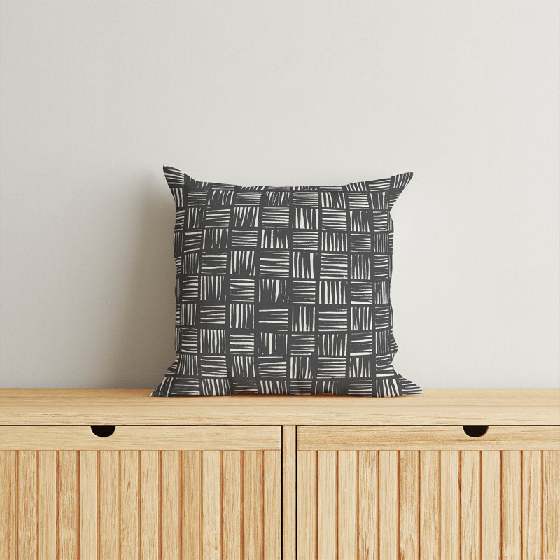 Coussin Lash, H 18 po x l 18 po, Ivoire / gris anthracite géométrique