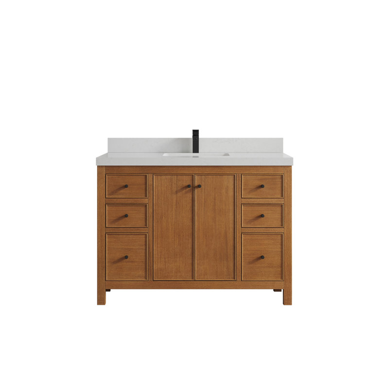 Meuble-lavabo simple 48 po avec plateau en quartz Chicago Teak