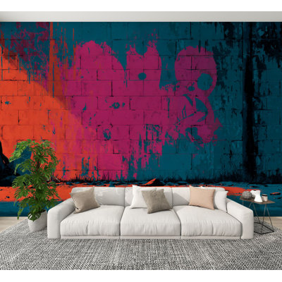 Brick Wallpaper Peel and Stick Abstract Graffiti Brick Wall Shadows Vibrant Accents Wall Murals 69"H x 96"W Removable PVC Wall Paper Self-Adhesive Wall Decor for Bedroom Living Room Home Office