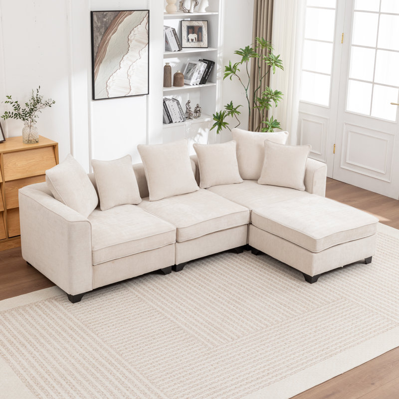 Mildred 4 - Piece Sectional Sofa With Ottoman, Beige