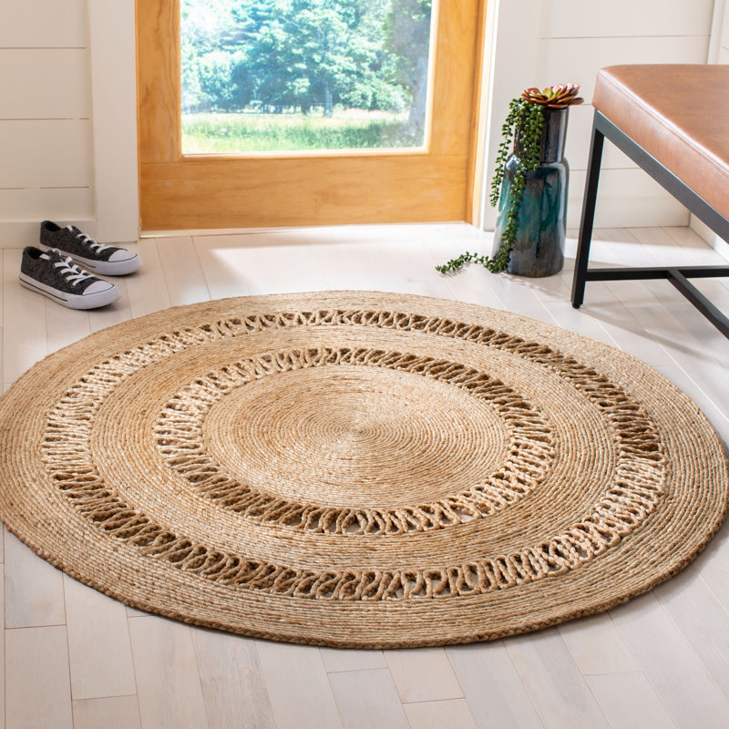 Ubon Natural Fiber Hand Woven Jute Solid Color Rug, Round 6'