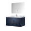 Meuble-lavabo bleu marine 91,4 cm x 55,9 cm avec comptoir en marbre, robinetterie et miroir DEL inclus. Résistant aux égratignures et pratique.