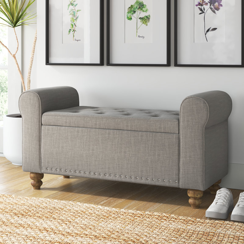 Alisdair 43.7'' W Flip Top Storage Bench with Nailhead and Solid Wood Legs, Gray