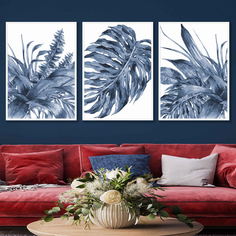 Tropical Bouquet - 3 Piece Single Picture Frame Painting Set on Plastic / Acrylic, 43 H x 99cm W, White