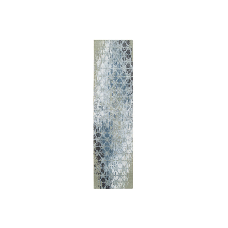 2'6"x10' Gray Hand Knotted Wool and Silk THE HONEYCOMB Design Runner Rug C3801E3CF5AA4FFE92657F2C663F578D