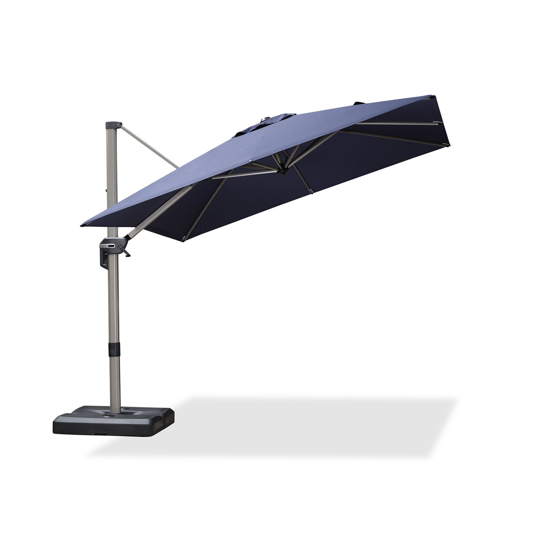 Roena 8/9/10' Square Cantilever Aluminum Offset Umbrella with 360° Rotation and Base Arlmont & Co. Fabric 