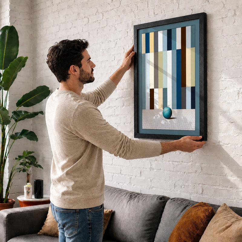 Geometric Sphere Study Minimalist - Framed Print, A3 - 42.0 x 29.7 cm, Oak