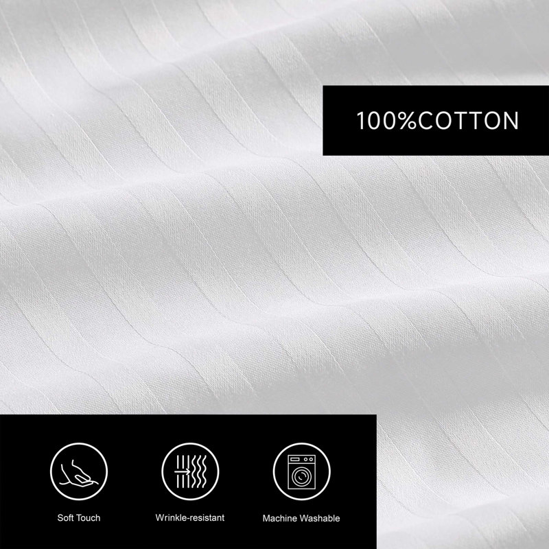 Dobby 100% Cotton Standard Sheet Set, Queen Sheet Set with 2 Pillowcases, White