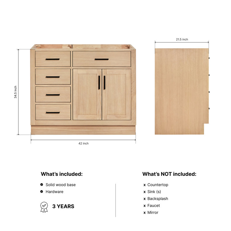 42" Single Bathroom Vanity Base only, Natural Oak