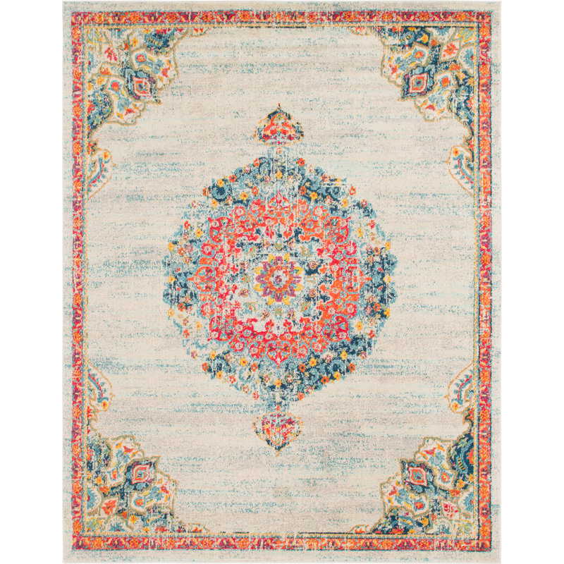 Tapis abstrait ivoire / orange Galyean, Rectangle 9 pi x 12 pi 2 po