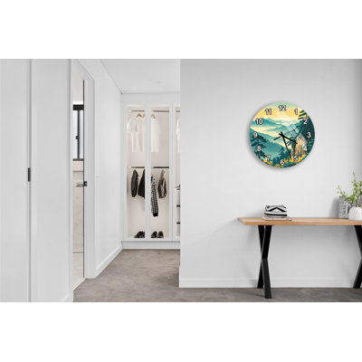 Mountain View Tempered Glass Wall Clock, Scenic Landscape Wall Clock, Nature Theme Clock, Blue Green, Home Decor Clock, Silent Clock