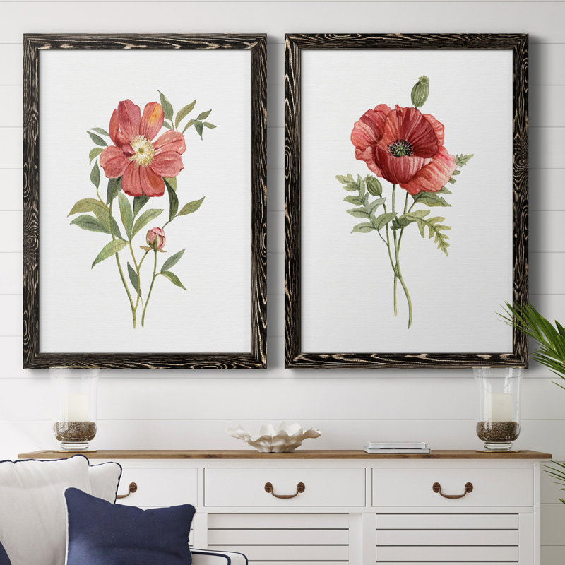 Pivoine écarlate - ensemble de 2 reproductions d'art, H 31,5 po x l 47 po x P 1,5 po, Pas de tapis