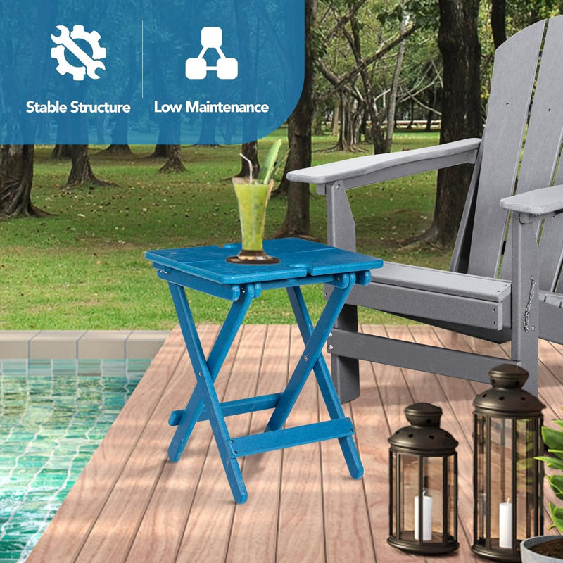 Outdoor Folding Side Table, Blue