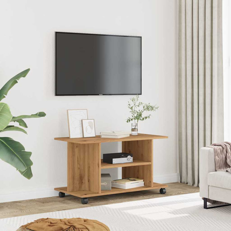 Hanska TV Cabinet with Castors 80x40x45 cm Engineered Wood, Artisan Oak