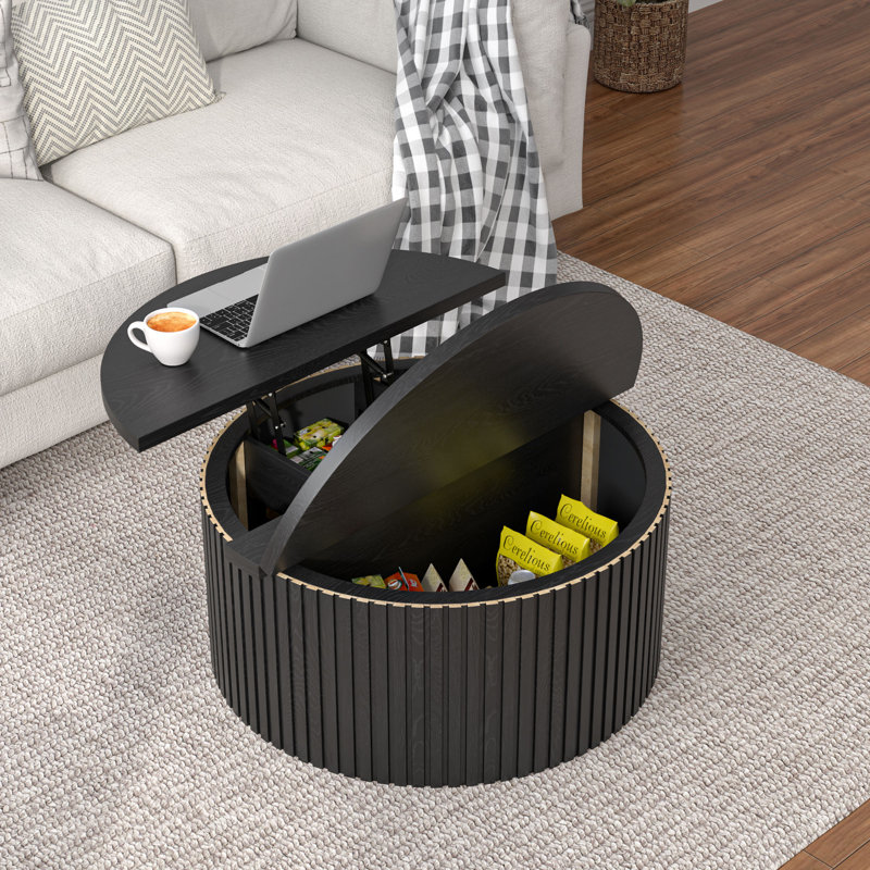 Lift Top Coffee Table With Storage, Fluted Round Coffee Tables, Black