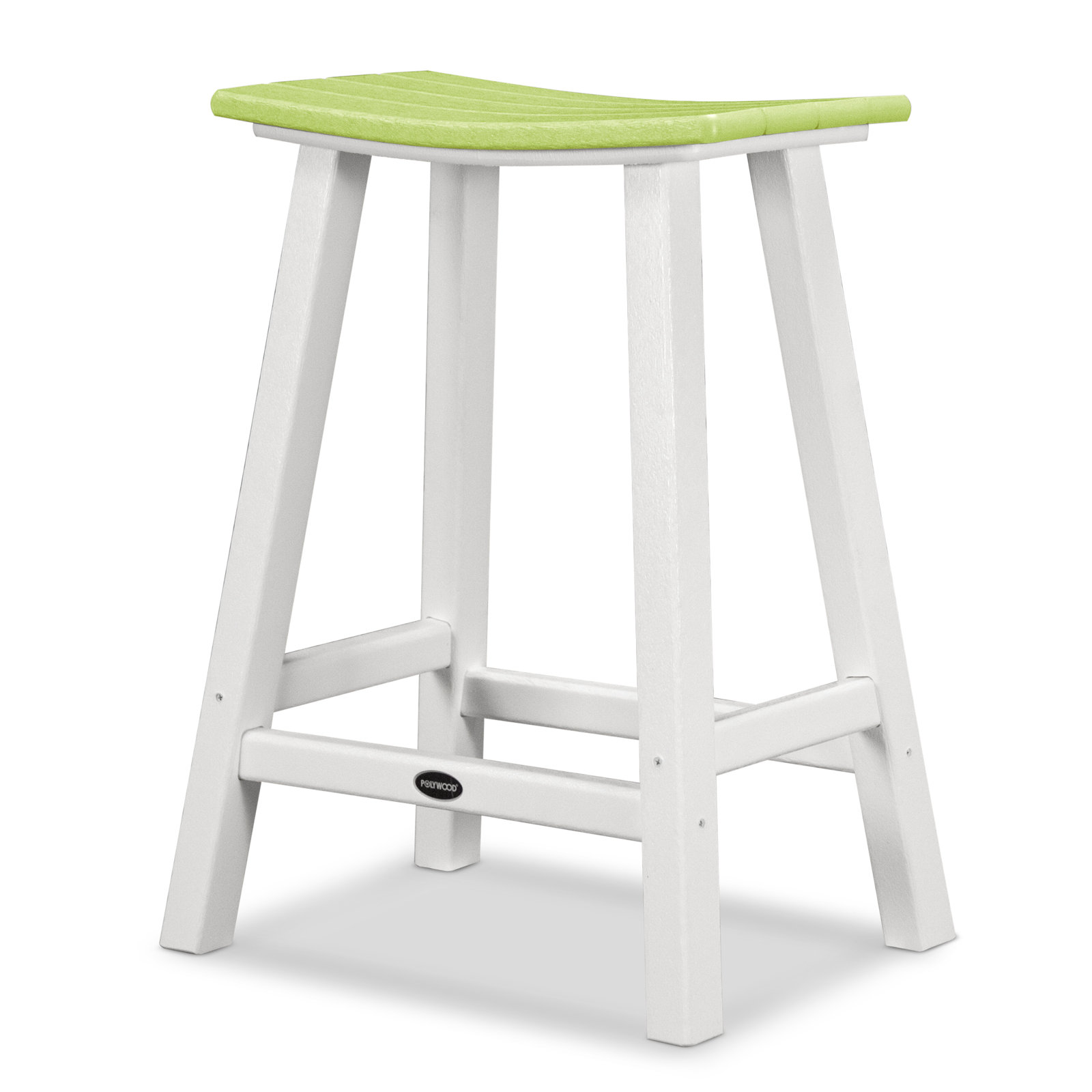 POLYWOOD Contempo 24" Saddle Counter Stool, White, Lime