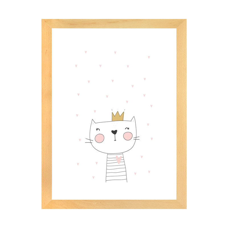 Chat avec des étoiles de la Couronne - impression d'art graphique, H 32 po x l 24 po x P 1 po, Papier avec cadre beige, Blanc
