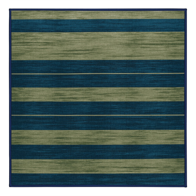 Tapis bleu à rayures horizontales lavable à la machine, Carré 8 pi
