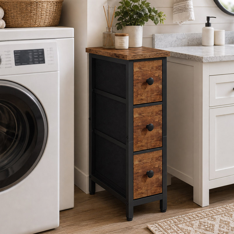 Narrow Side Table with 3 Fabric Drawers for Small Spaces