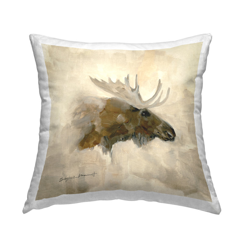 Wildlife Moose Head Portrait Printed Throw Pillow Design By Stephanie Workman Marrott