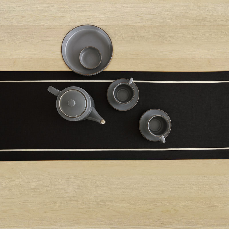 100% Pure Linen Table Runner -kensington, 60" x 14", Black