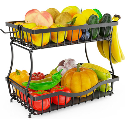 30-Lb Capacity 2-Hook Fruit Basket with Removable Mats – Elevated Counter Organizer for Kitchen