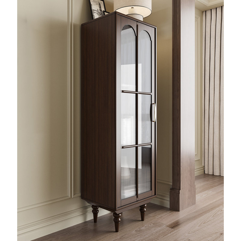 Retro Ribbed Glass Display Cabinet, Tall & Elegant
