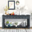 Console en bois massif bleu marine: élégante avec tiroir et tablette rectangulaire: rangement