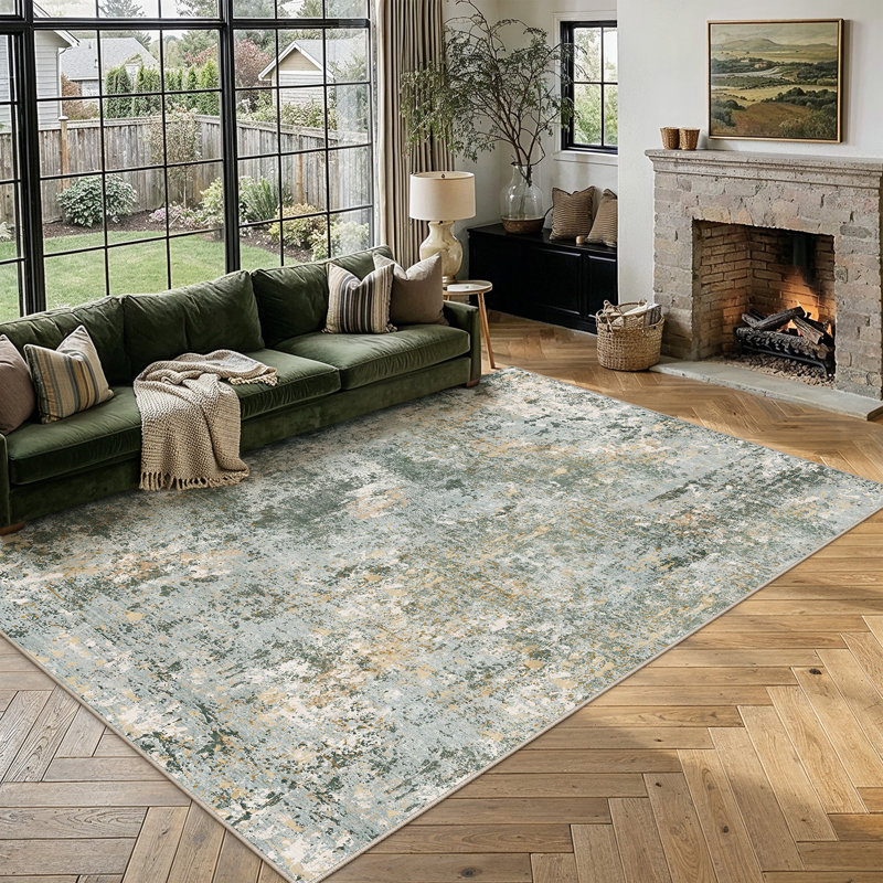 Sarah Modern Abstract Machine Washable Area Rug with Non-Slip Backing, Rectangle 9' x 12'