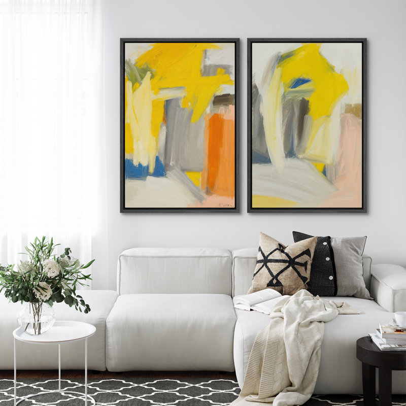 Art mural abstrait, ensemble de 2 reproductions d'art encadrées sur toile, Noir, H 24 po x l 32 po