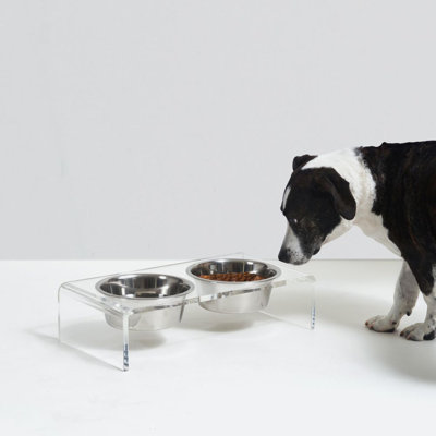 Small Clear Elevated Feeder with Gold Bowls
