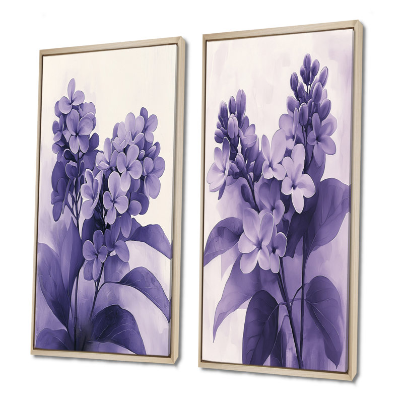 Lilas ombres en minimalisme monochrome III - art mural floral 2 panneaux, H 40 po x l 41 po, Crème, crème