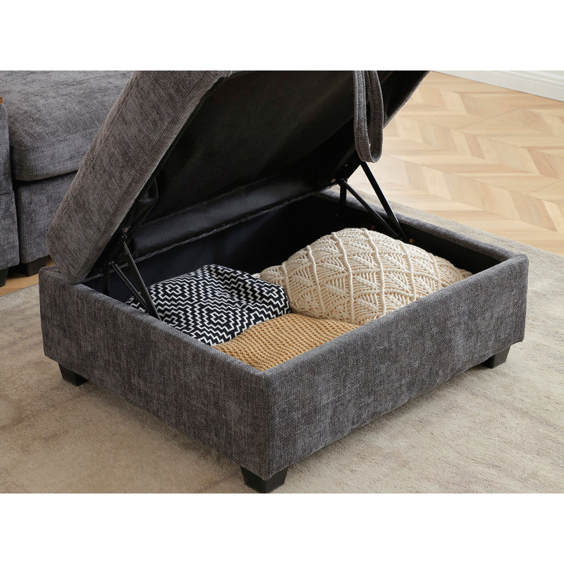Modular Sectional Sofa With Storage Ottoman, Gray Linen