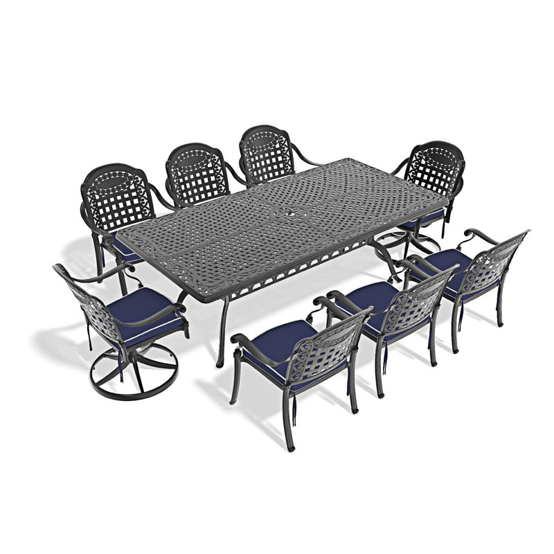 Ensemble de salle à manger 9 pièces en fonte d'aluminium toutes saisons, 8