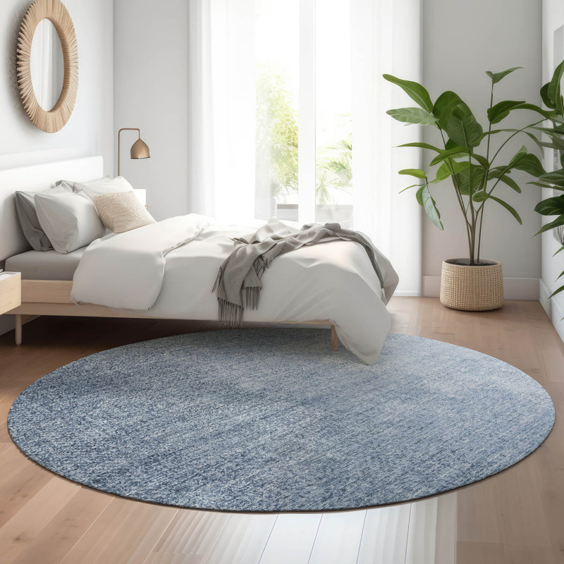 Premium Machine Washable Prisco Blue Rug, Round 8'
