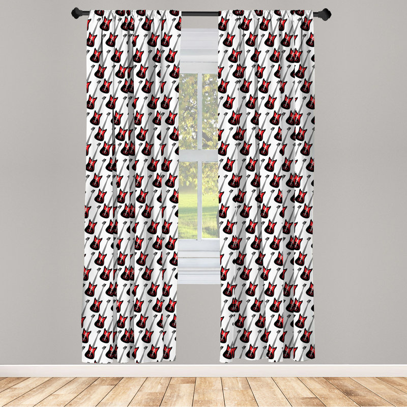 Guitar Semi-Sheer Rod Pocket Curtain Panels, 28" x 63"