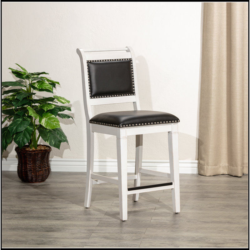 Tabouret de comptoir 24 po, siège en cuir vieilli, Blanc, Noir